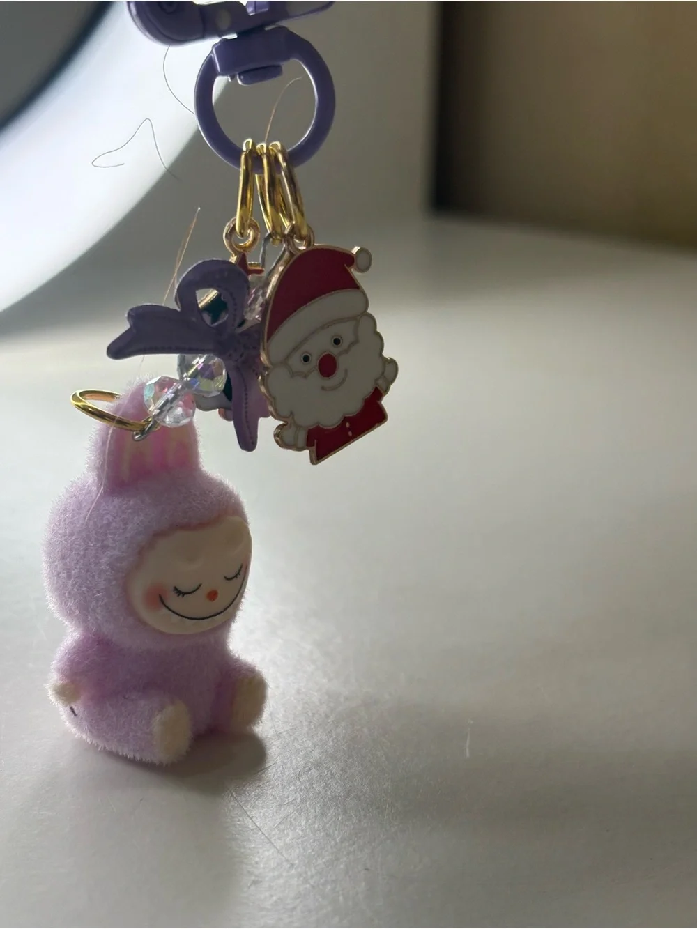 Purple Bunny Plush Charm Keychain with Holiday Charms
